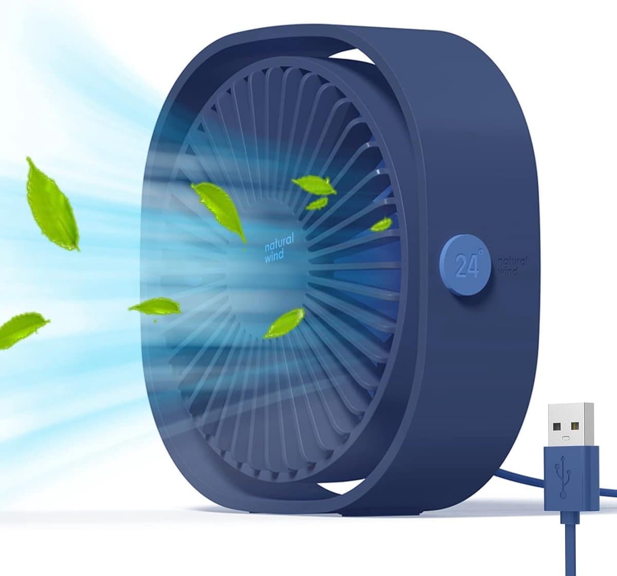 Mini USB-ventilator, draagbare en stille bureauventilator met 3 instelbare snelheden, USB-voeding, voor thuis en op kantoor (blauw) — afbeelding 1