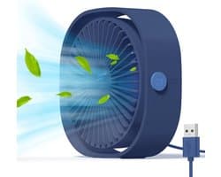 Mini USB-ventilator, draagbare en stille bureauventilator met 3 instelbare snelheden, USB-voeding, voor thuis en op kantoor (blauw)