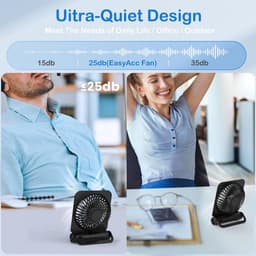 KZQ Stille Mini Bureauventilator USB Oplaadbaar 225° Opvouwbaar, 4 Snelheden, 16 Uur Batterij, Draagbaar Voor Kantoor, Kamperen En Slaapkamer, Zwart — thumbnail 2