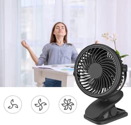 Mini-USB-ventilator, draagbare clip-tafelventilator met oplaadbare 800 mAh-accu; kleine tafelventilator voor slaapkamer, kantoor of kinderwagen — thumbnail 2