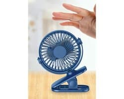 Draagbare mini-USB-tafelventilator met verstelbare clip en 350 graden rotatie - Blauw