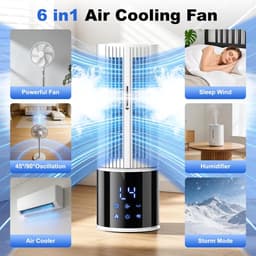 Luchtkoeler Aircooler 6-in-1 - Draagbare Ventilator met Mistfunctie - Timer - 3 Snelheden - Oscillatie — thumbnail 4