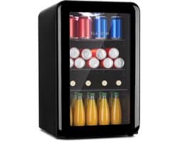 Klarstein PopLife Drankenkoeler - Minibar, retro Koelkast, 0-10°C, slechts 39 dB, 70 L, milieuvriendelijk, dubbelwandige deur, retro design, zwart - Drankkoelkast - voor Bar - Verstelbaar - Beverage Cooler - Flessenkoelkast