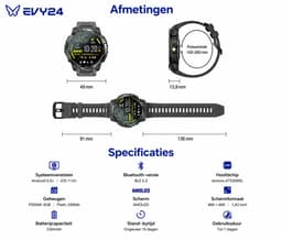 Evy24 GPS Smartwatch Amoled Pro - Sporthorloge Heren & Dames - Zelfstandige GPS/GNSS - Waterdicht - Belfunctie - Zaklamp - Kompas - Hoogtemeter - Barometer - 100+ Sportmodi - Outdoor - Zwart — thumbnail 4