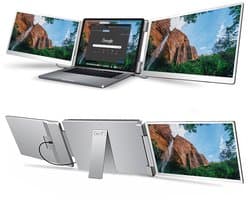 Portable Monitor 2x 14 inch Full HD - Tri Screen Laptop Scherm Uitbreider - Extra Scherm Laptop - Draagbare Monitor - Plug & Play - Solvify