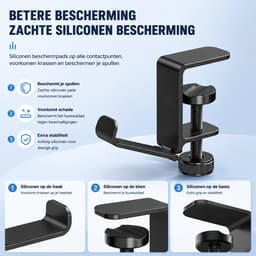 Koptelefoon Houder - Uitklapbaar - Headset Haak - Hoofdtelefoon Hanger - Headset Houder Onder Bureau - Verstelbare Headset Stand - Bureau - Metaal - Zwart — thumbnail 2