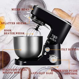 Keukenmachine - Mixer Robot - Bakken en Koken - Planetaire Beweging - 4 Liter Kom - Zwart — thumbnail 2