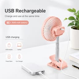 3-1 Ventilator Staand - Tafelventilator - Clip Ventilator - Staande Mini Ventilator - USB Oplaadbare Ventilator - Uitschuifbare Ventilator - 4 Standen - Timerfunctie - Roze — thumbnail 2