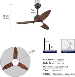 MIVRAY Plafondventilator Met Verlichting – 36 Inch, 3 Bladen, Dimbaar, 6 Snelheden, Timer – Massief Hout – Zwart – Woonkamer — thumbnail 5