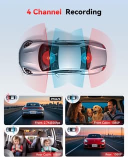SnelShoppen - 4 Kanaals Dash Cam 2.7K+1080P*3, 360° Camera met IR Nachtzicht, 128GB Kaart, GPS, 5GHz WiFi, Touchscreen en Stembediening voor Auto — thumbnail 5