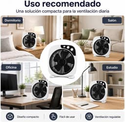 Tafelventilator 30,5 cm – 40 W – 3 Snelheden – 360° Draaibaar – Timer 120 Min – Wit/Zwart — thumbnail 4