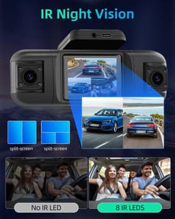SnelShoppen - 4-kanaals 360° Auto Dashcam - 1080p Voor- en Achtercamera - 2 Inch Scherm - Verstelbare Zijcamera's - IR Nachtzicht - Loop-opname - G-se — thumbnail 2