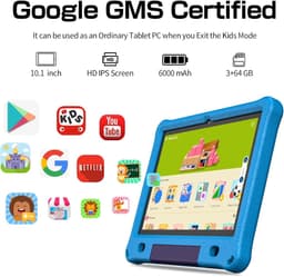 SnelShoppen - Kindertablet 10 Inch Android 12 met 3GB RAM, 64GB Opslag, IPS HD Scherm, Educatieve Apps en Speelmodus voor Kinderen — thumbnail 5