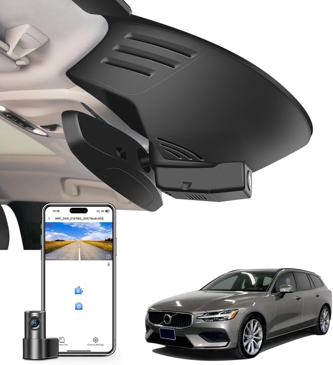 SnelShoppen - 4K+1080P Dashcam Auto Voor en Achter, OEM-Look voor Volvo S60 V60 T5 T6 T8 B5 2019-2022, Loop-opname, G-sensor, WiFi, App, 128 GB Kaart — afbeelding 1