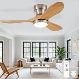 Plafondventilator Met Verlichting En Afstandsbediening - 90 Cm - 6 Snelheden - Hout - Natuurlijk - Voor Woonkamer En Slaapkamer - Omkeerbare Motor — thumbnail 1