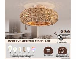 Vintage Plafondventilator met Verlichting & Afstandsbediening – Bamboe & Rotan Design [Energieklasse D] — thumbnail 2