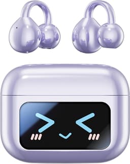 Open Ear Bluetooth Oordopjes - Bluetooth 5.4 - Draadloze Sport Oortjes met LED Touchscreen - Waterbestendig - Open Ear Clip Design - Geschikt voor Android, iOS, Tablet, Laptop en Smartphone - Paars — thumbnail 1