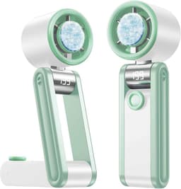 LISM-Draagbare opvouwbare ventilator met koelfunctie, 199 instelbare snelheden, 3000mAh oplaadbare persoonlijke ventilator, met digitaal display en draagkoord, een must-have Geschikt voor zomervakanties, kantoor en buitenactiviteiten, wit. — thumbnail 1