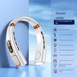 Nekventilator met digitaal display en sfeerverlichting in verschillende kleuren, 4000 mAh accu, USB-oplaadfunctie, 5 windstanden, bladloze draagbare nekventilator, luchtkoeler, persoonlijke ventilator (wit). — thumbnail 2