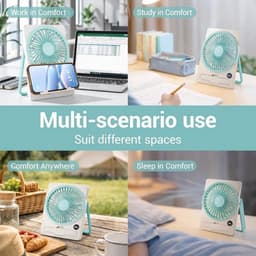 Solvix tafel ventilator geluidloos - Oplaadbare USB Ventilator - Blauw - Draaibare Houder - Stil en Energiezuinig - Voor Thuis, Camping en Reizen — thumbnail 3