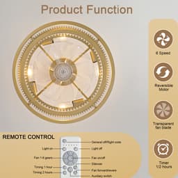 19 inch kristallen plafondventilator met dubbele verticale balk (goud) - App-bediening - 6 snelheidsstanden - Geluidsarm - ABS-bladen - Ideaal voor slaapkamer en kinderkamer — thumbnail 5