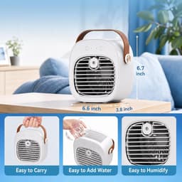 Bureauventilator - Draagbare Mini Aircooler - Oplaadbaar 4000mAh Model - 3 Snelheden Stille Bureauventilator voor Binnen en Reizen - Wit — thumbnail 3