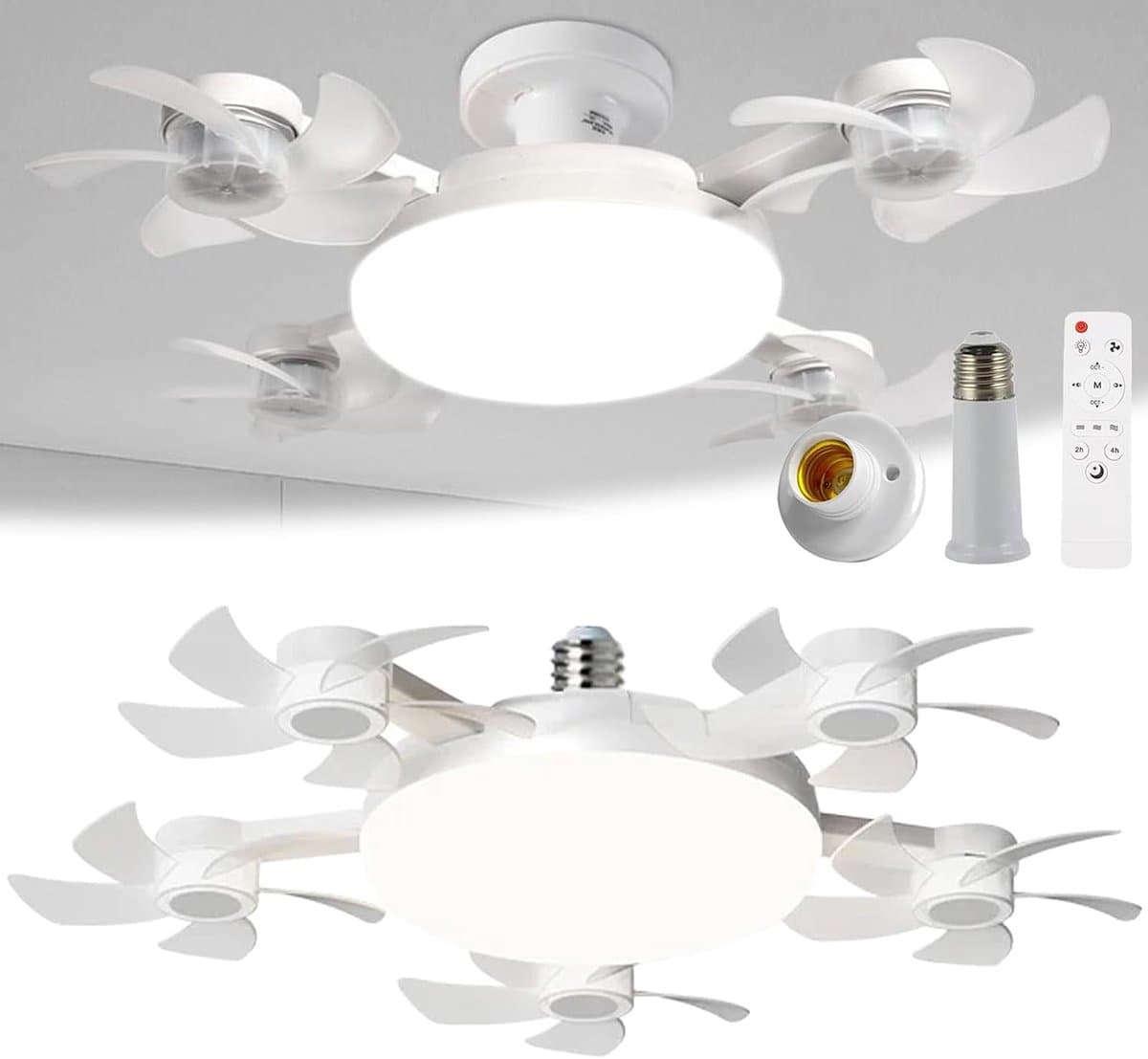 Casalora E27 + B22 Schroeffitting Plafondventilator met 5 Bladen - LED Drone Plafondventilator met Afstandsbediening - Dimbare Ventilator met Timerfunctie - Stille Ventilator voor Slaapkamer — afbeelding 1