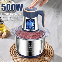 Elektrische Keuken chopper - Keukenmachine Hakmolen - Snel Ingrediënten Hakken - 5L RVS Kom - 500 W - Zilverkleurig — thumbnail 4