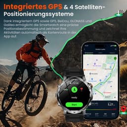 FOSMET GPS Smartwatch Heren - Militair Smartwatch - 1,8 Inch - AMOLED Scherm - 1500mAh - 24/7 Hartslagmeter, SpO2 & Slaapmonitor - 100+ Sportmodi, Kompas, Barometer & Hoogtemeter - LED-Zaklamp - IP68 Outdoor Sporthorloge - Inclusief 2 Bandjes - Zwart — thumbnail 4