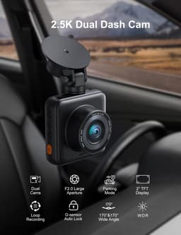 SnelShoppen - 2.5K Dash Cam Voor en Achter met SD-kaart, 1440P Autocamera, Dubbele Dashcam 170° Groothoek, G-sensor, Nachtzicht, 24U Parkeermonitor, W — thumbnail 5
