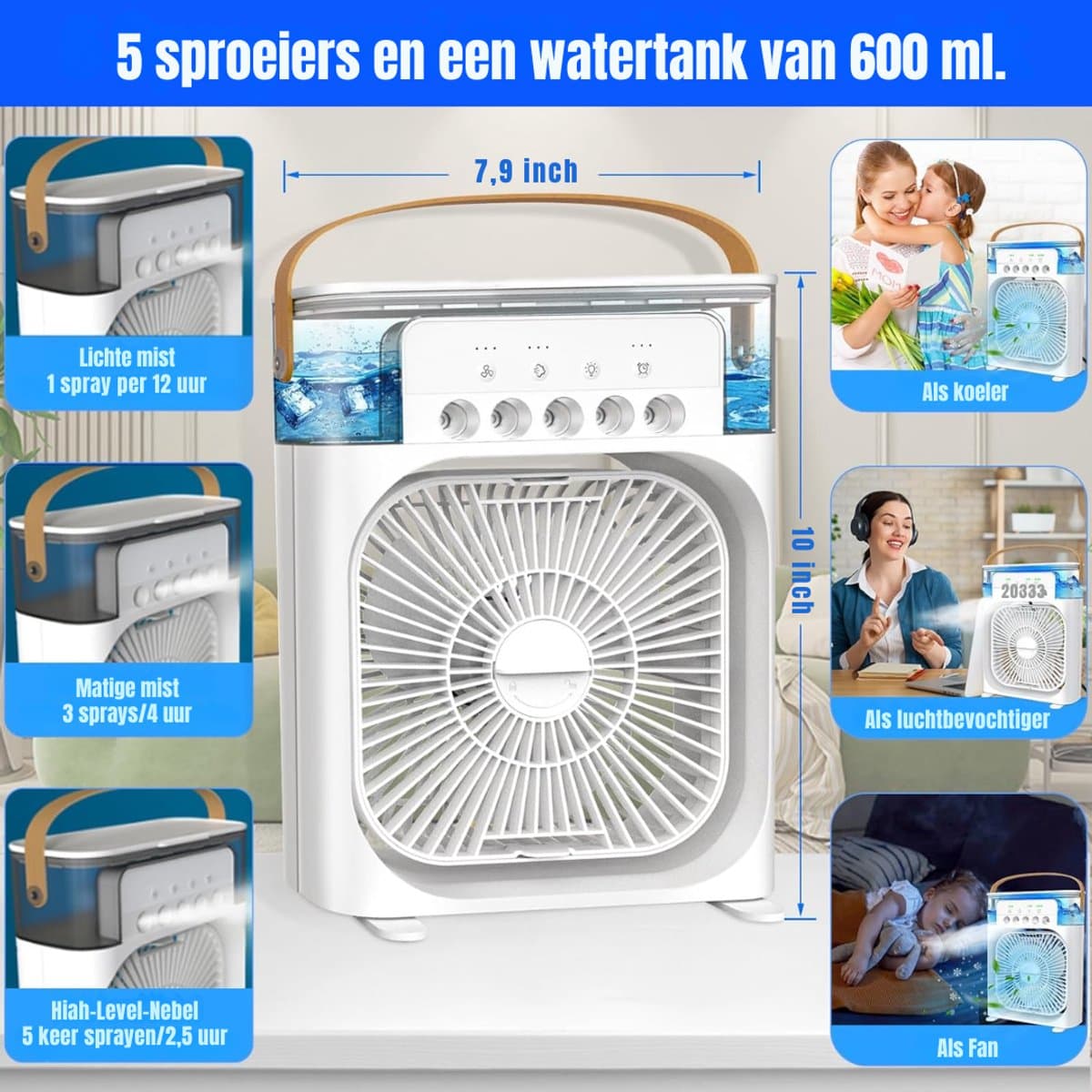 RWB® Mobiele Airco Zonder Afvoer - Luchtkoeler - Aircooler - Wit - 26x20x25cm — afbeelding 1