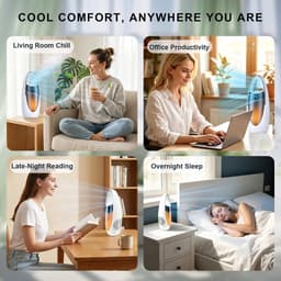 Bladloze koelventilator met nano– ideaal voor de nacht en warme dagen | 13-inch oplaadbare, stille tafelventilator voor babykamer, slaapkamer, kantoor en studentenkamer | 9 snelheden, oscillerend, nachtlampje en 9-uurs timer（Wit） — thumbnail 5