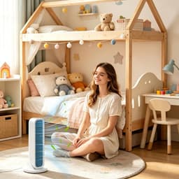 Bladloze Tafeltorenventilator met losse voet - draagbare USB torenventilator - 3 standen - afstandsbediening - Mobiele Airco - Persoonlijke Koeler - Stille ventilator met sterke luchtstroom - Voor slaapkamer en kantoor — thumbnail 2