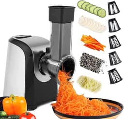 Elektrische Groentesnijder - Keukenmachine Raspen - Snel Groenten Snijden - 5-in-1 Kegelmessen - 150 Watt Motor - Zilver Zwart — thumbnail 1