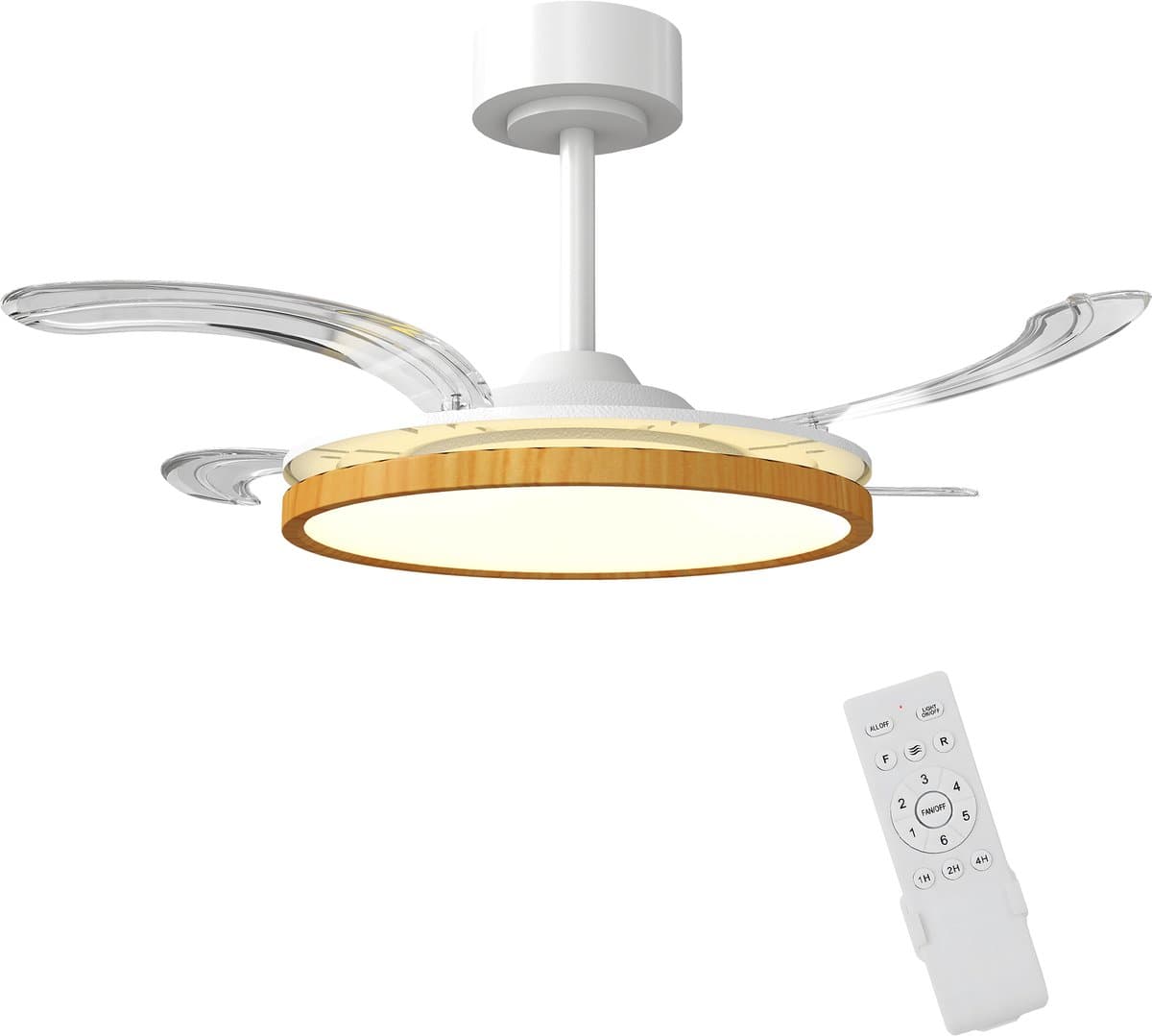 TEKROA® Plafondventilator met LED Verlichting - Intrekbare Bladen - Stille DC Motor - Zomer/Winter Stand - 6 Snelheden - Ø95 cm- Houtlook — afbeelding 1