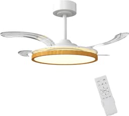 TEKROA® Plafondventilator met LED Verlichting - Intrekbare Bladen - Stille DC Motor - Zomer/Winter Stand - 6 Snelheden - Ø95 cm- Houtlook — thumbnail 1
