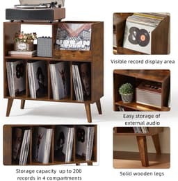 Platenstandaard - Platenspeler Meubel - Vinyl Platenrek voor 300 LP's - Vinyl Opslag met Presentatievlak - LP Houder - Albumhouder - Industrieel Design - Muziekkamer & Woonkamer - Grote Capaciteit - Vinyl Rek - Vintage Bruin & Zwart — thumbnail 5