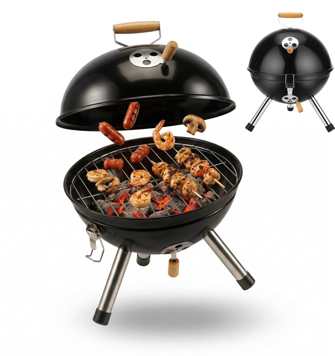 Houtskoolbarbeue - rooster Ø 28,5cm - draagbaar — afbeelding 1