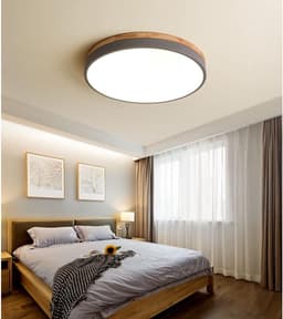 Plafondlamp Led Dimbaar Met Afstandsbediening, Moderne Ronde Plafondlampn, Creatief Rond 24W Plafond Licht 3000K-6000K Metaal en Hout, voor Slaapkamer Kinderkamer Badkamer Licht, Grijs φ40CM — thumbnail 4