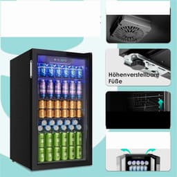 Linkforu - Drankenkoelkast - Mini Koelkast - 126 Blikjes - Geruisloos dus ook Ideaal voor in de Camper of Caravan - Zwart RVS –Design en Led Verlichting - 49×44,5×78 cm — thumbnail 2