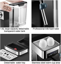 Espressomachine - Koffiezetapparaat - Thuis barista - 20 bar druk - Halfautomatisch - Zwart — thumbnail 3