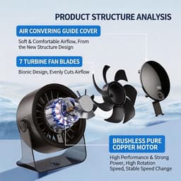 KZQ Kleine Individuele Ventilator Met 5 Windstanden - Usb Aangedreven Lichtgewicht Handventilator 1800mAh Lange Accuduur - Voor Reizen Kantoor Studie En Zomer - Grijs — thumbnail 5