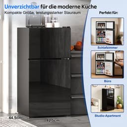 HAUSS SPOLE Minikoelkast – Met Vriesvak 60 L – 42,5 x 44,5 x 87,5 cm – Roestvrij Staal – Zwart – Voor Keuken En Kantoor — thumbnail 2