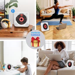 Discman - CD Speler met Bluetooth - Ingebouwde Speakers - FM Radio - Inclusief Afstandsbediening - USB & AUX - Koptelefoonaansluiting - LED Display - Wit — thumbnail 5