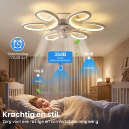 Rosnek Plafondventilator met Verlichting - Modern Bloem Design 65cm - Plafondlamp met Ventilator Dimbaar - Tuya Smart App - Woonkamer/Slaapkamer — thumbnail 3