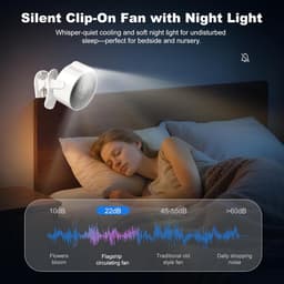 Ventilatoren-mini ventilator-Oplaadbare Klemventilator met 100 Snelheden - Draagbare Clip-on Fan met LED Nachtlampje - 720° Draaibaar - 12 Uur Batterij - Stille USB Tafelventilator voor Kinderwagen, Bureau, Bed en Camping — thumbnail 3