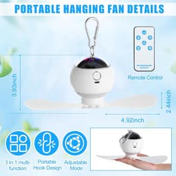 3-in-1 Camping Ventilator met Sterrenprojector - Oplaadbare Plafondventilator - LED Lantaarn - Met Afstandsbediening - Ophangbaar - Geschikt voor Camping, Camper en Binnen Decoratie — thumbnail 3