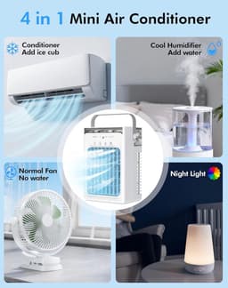Airco -Aircooler - Draagbare airconditioner – Persoonlijke mini-airco met verdampingskoeling – 4 windsnelheden, 2/4/6-uurs timer, 2 standen, kleurrijk nachtlampje – Draagbare airco voor kamer, auto, slaapkamer, kantoor en buiten — thumbnail 2