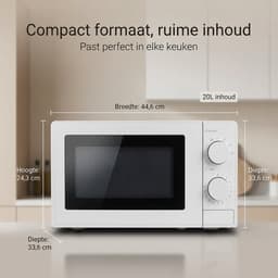 Magnetron – 20L – 1100W – 8 automatische kookprogramma's – 5 vermogensstanden – Digitale timer – Draaiplateau Ø255 mm – Wit — thumbnail 2