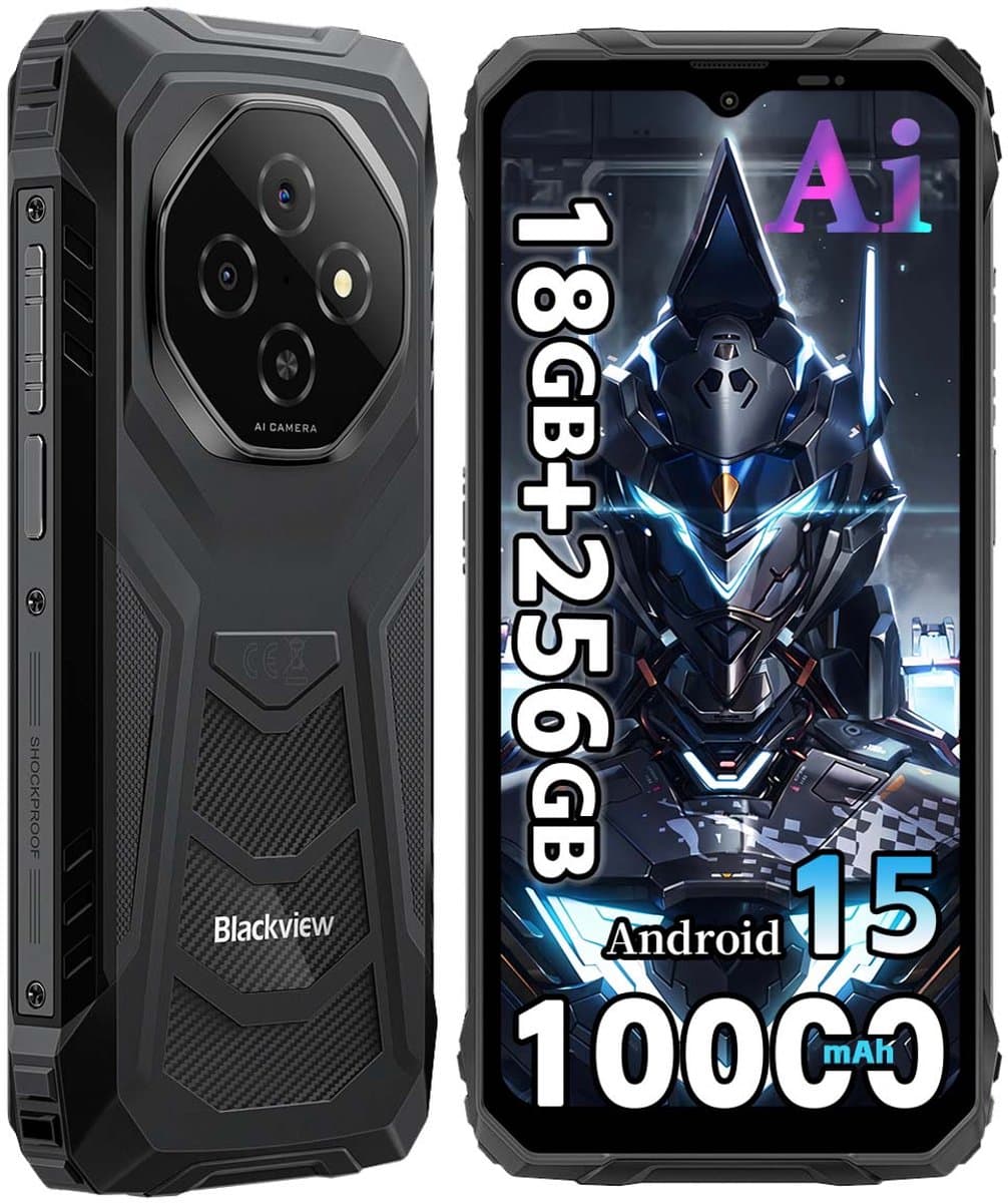 Blackview Robuuste Smartphone - 18 GB RAM - 256 GB ROM - 6,56 inch HD+ IPS - 10000 mAh - Dual SIM 4G - IP68 & IP69K Robuuste telefoon - Android 15 - GPS NFC - Zwart — afbeelding 1